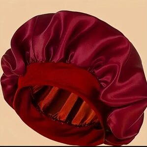 2pc Silky Red Satin Bonnet